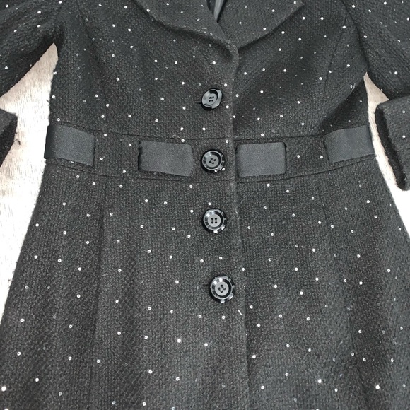 Elegant Black Sequins Wool Coat - Picture 2 of 6